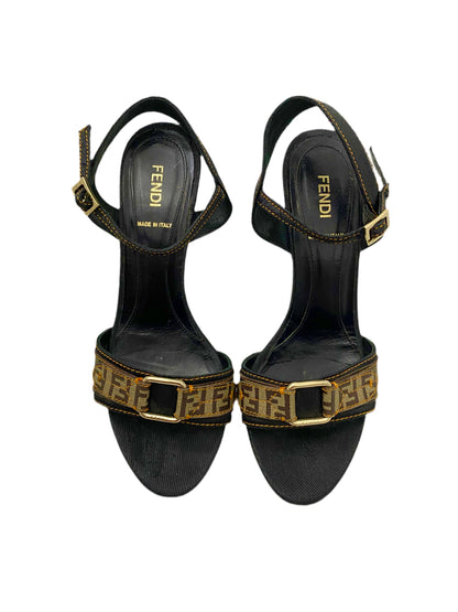 Fendi Leather Zucca Brown Heels