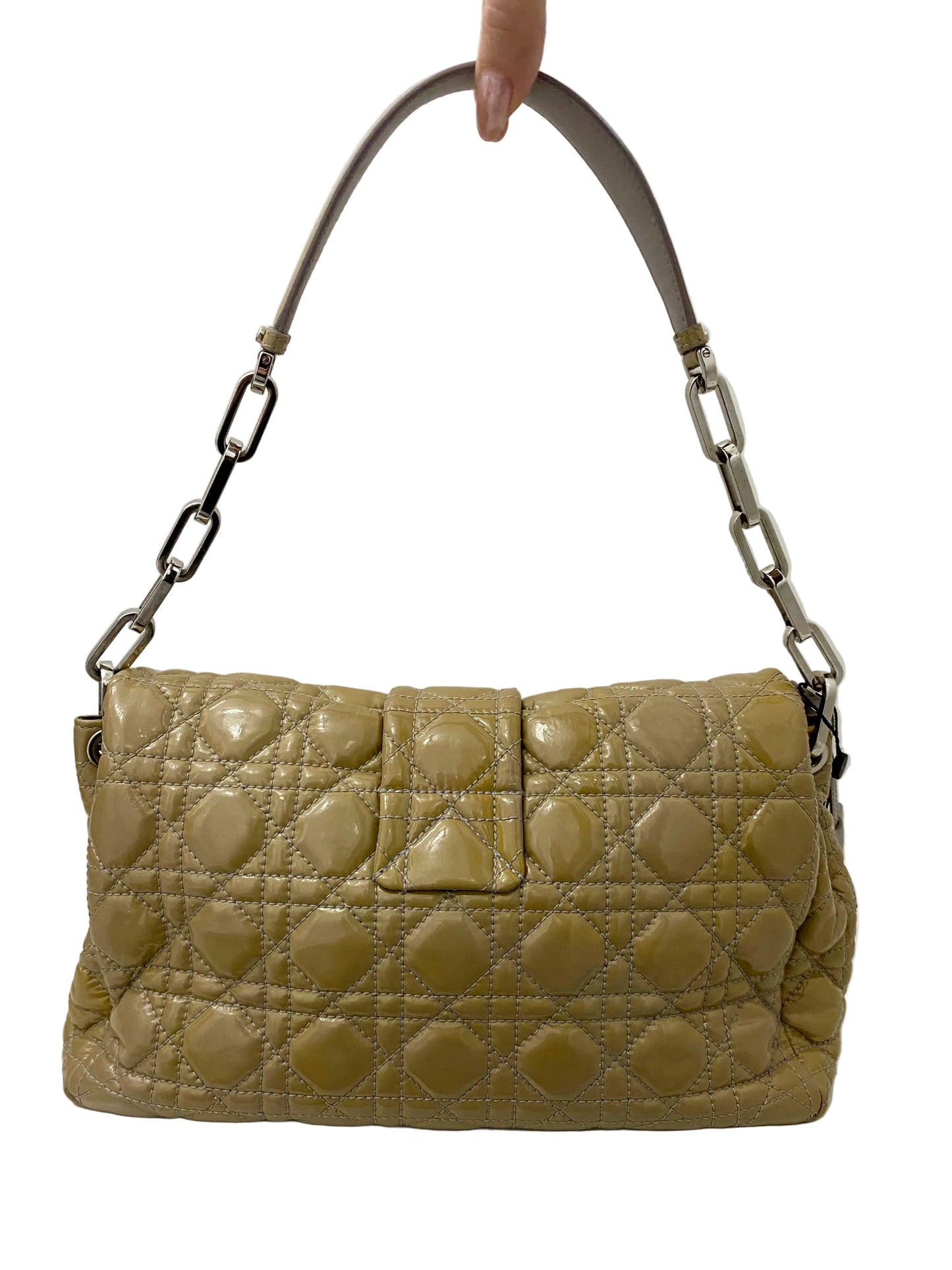 Dior Cannage Beige Patent Leather Lock Flap Shoulder Bag