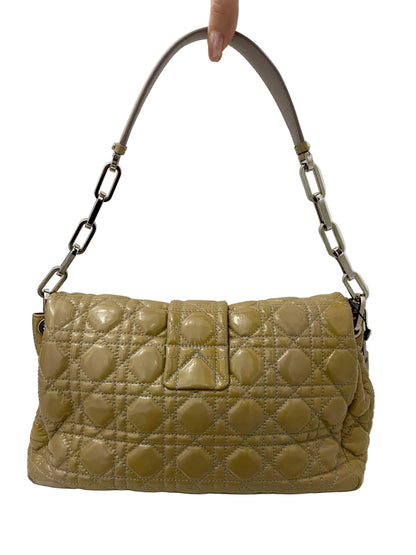 Dior Cannage Beige Patent Leather Lock Flap Shoulder Bag