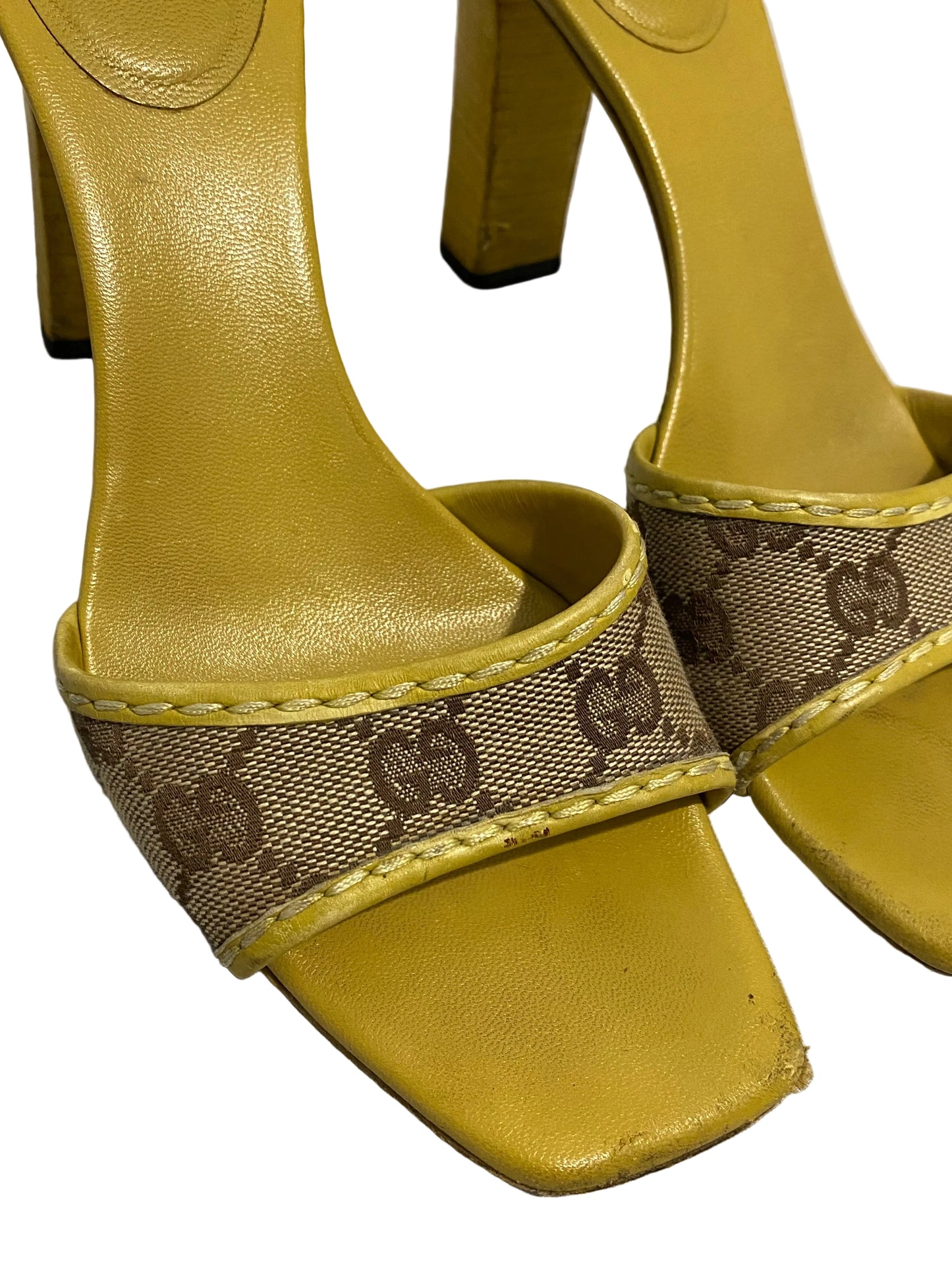 Gucci Mustard Yellow GG Monogram Mule Heels