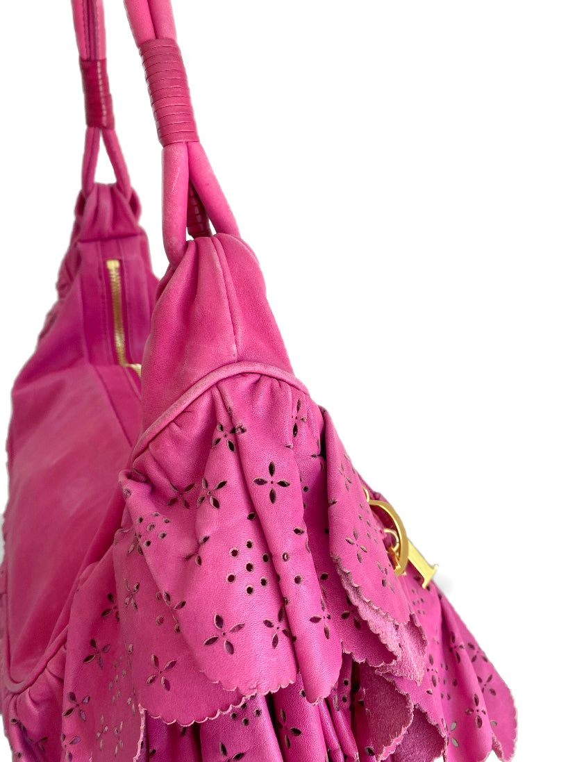 Christian Dior Hot Pink / Fuchsia Gypsy Ruffle Hobo Shoulder Bag