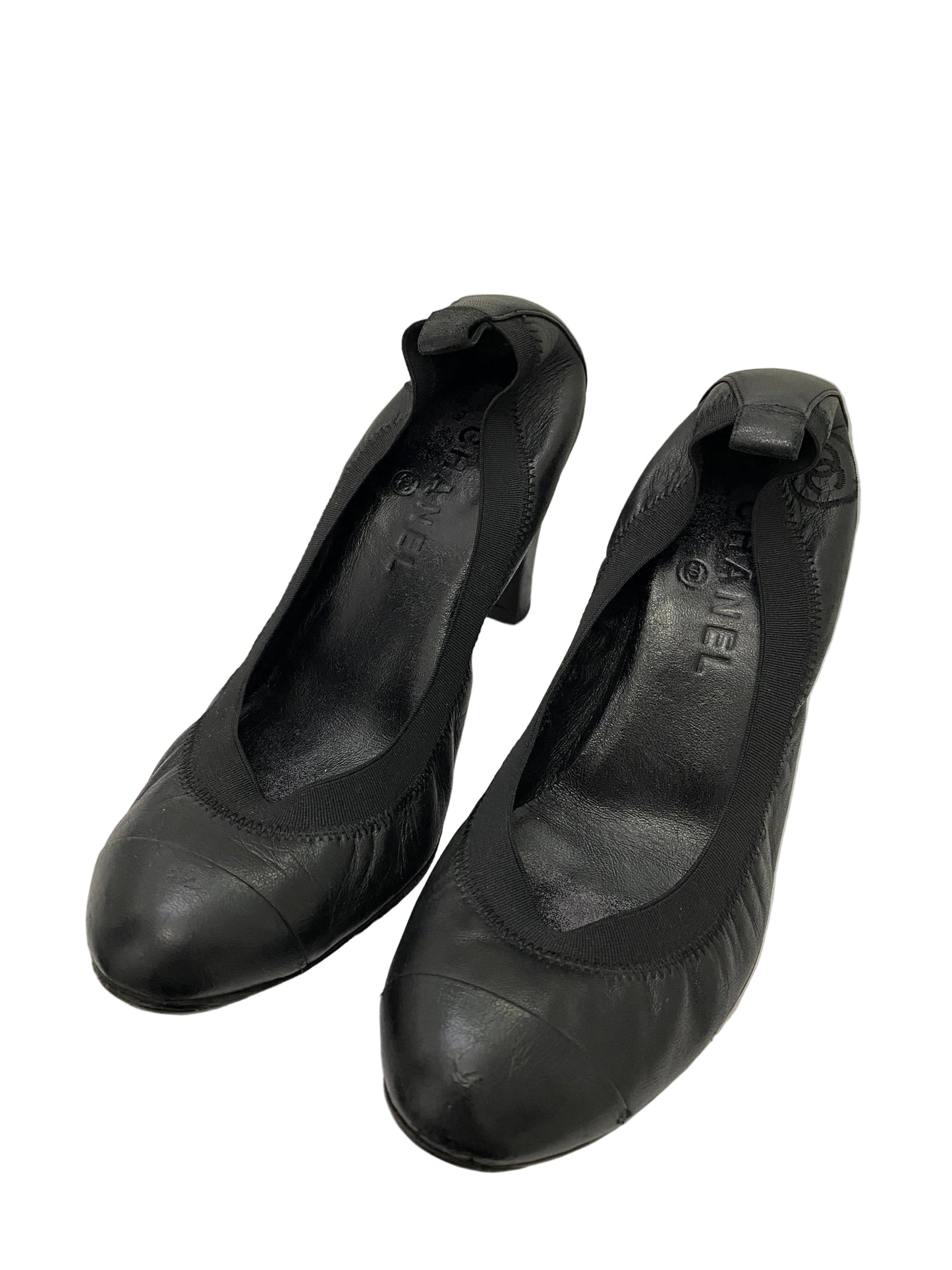 Chanel Black CC Leather Lambskin Pump Heels