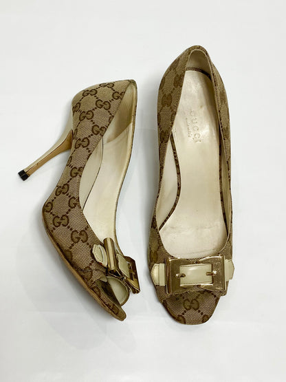 Gucci Brown & Gold Bow Heels