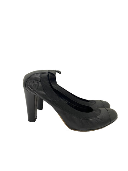 Chanel Black CC Leather Lambskin Pump Heels