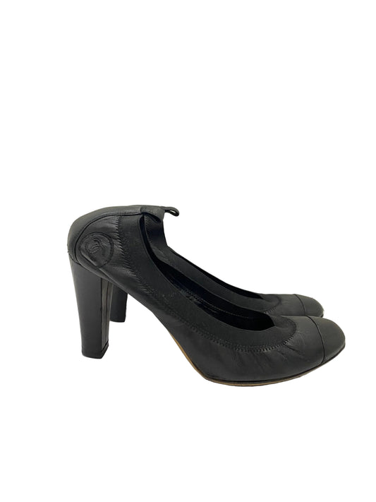 Chanel Black CC Leather Lambskin Pump Heels