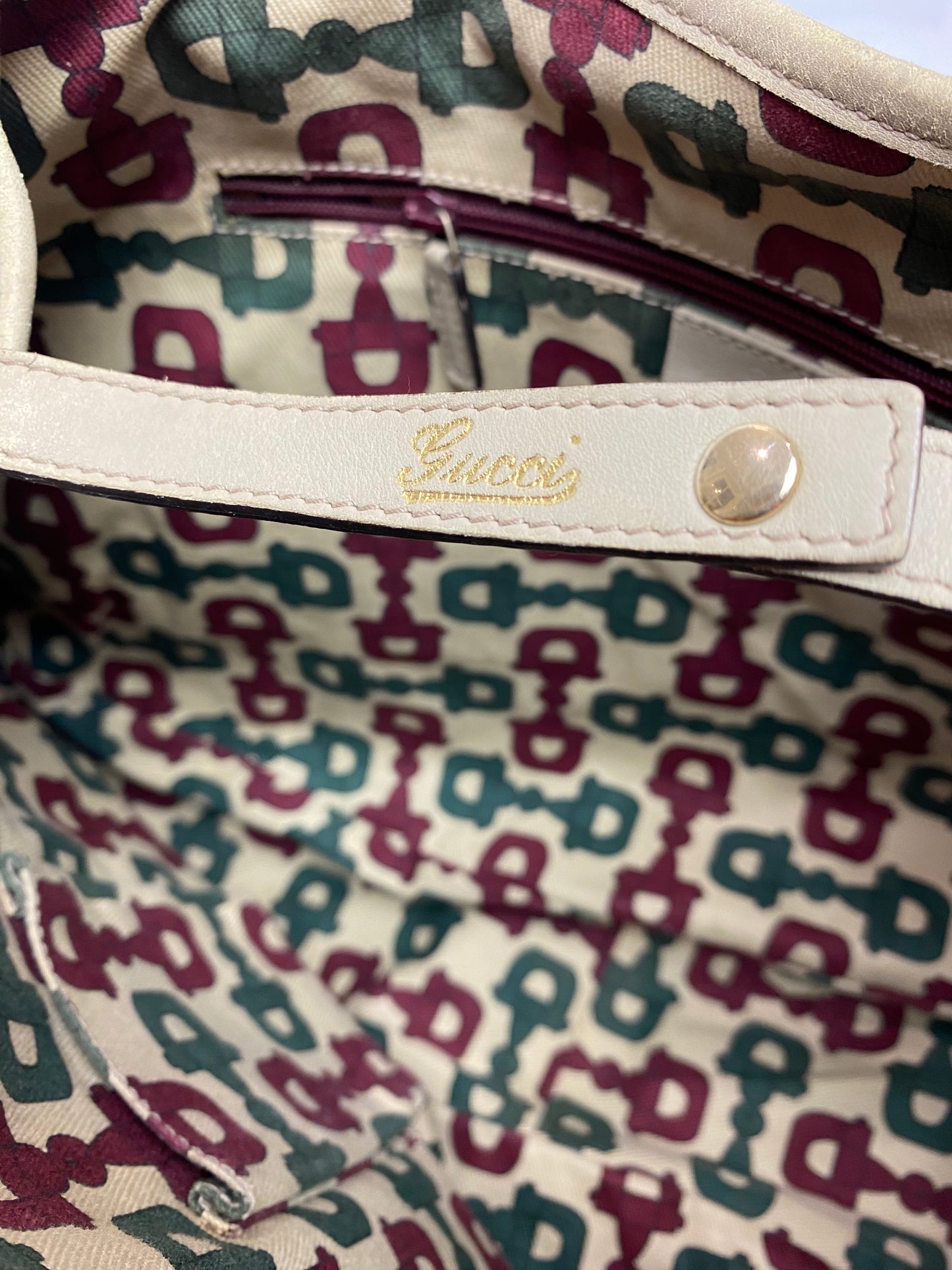 Gucci GG Canvas Cream Leather Abbey Tote Bag