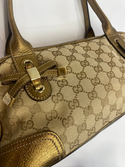 Gucci Gold Metallic Monogram Bow Princy Boston Bag