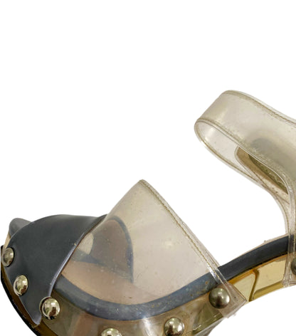 Prada Transparent PVC Grey Studded Ankle Strap Sandals