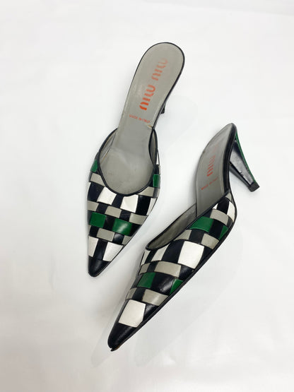 Miu Miu Green Woven Mule Heels