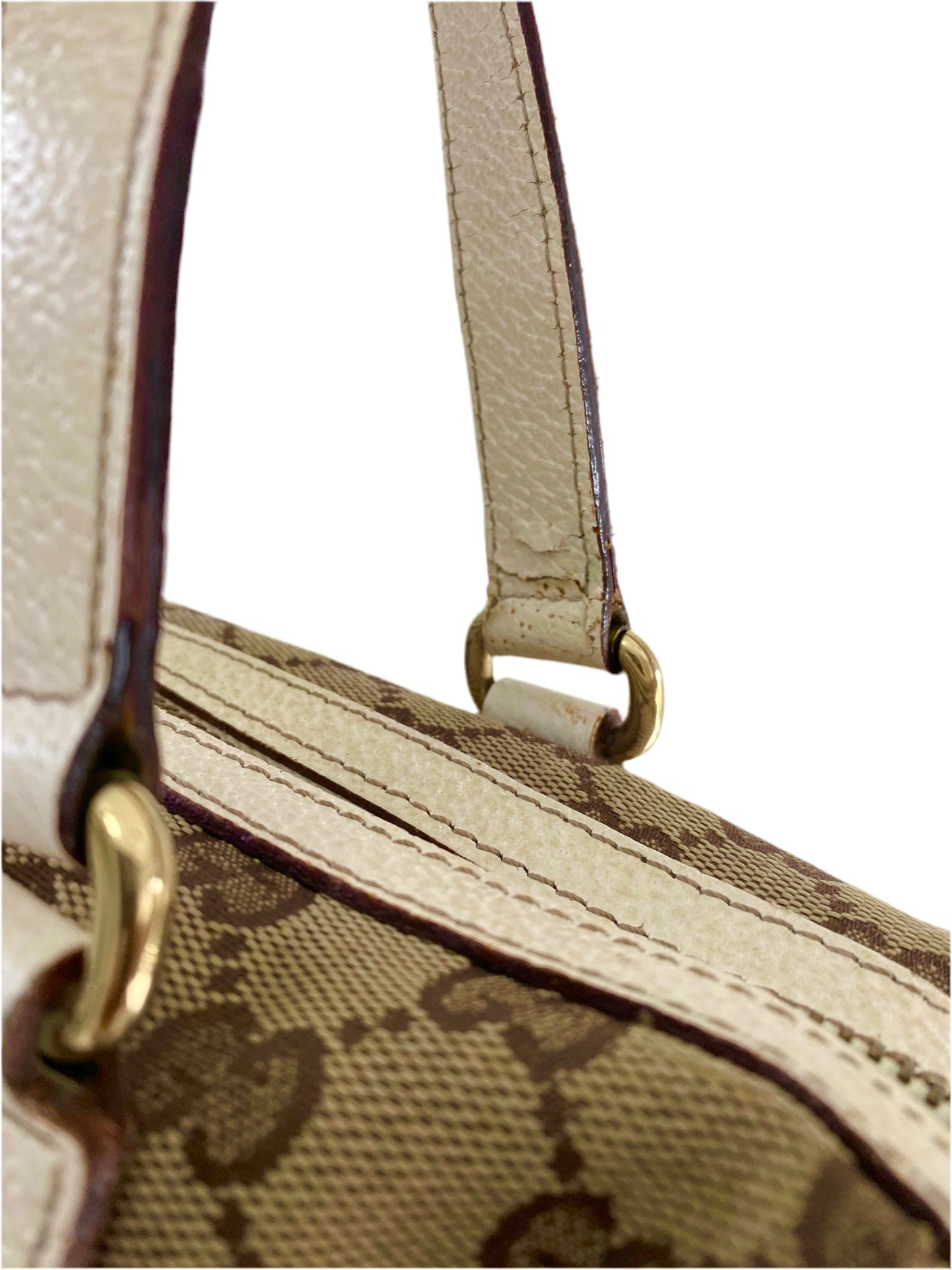 Gucci Vintage White/Beige GG Canvas Small Charmy Boston Bag