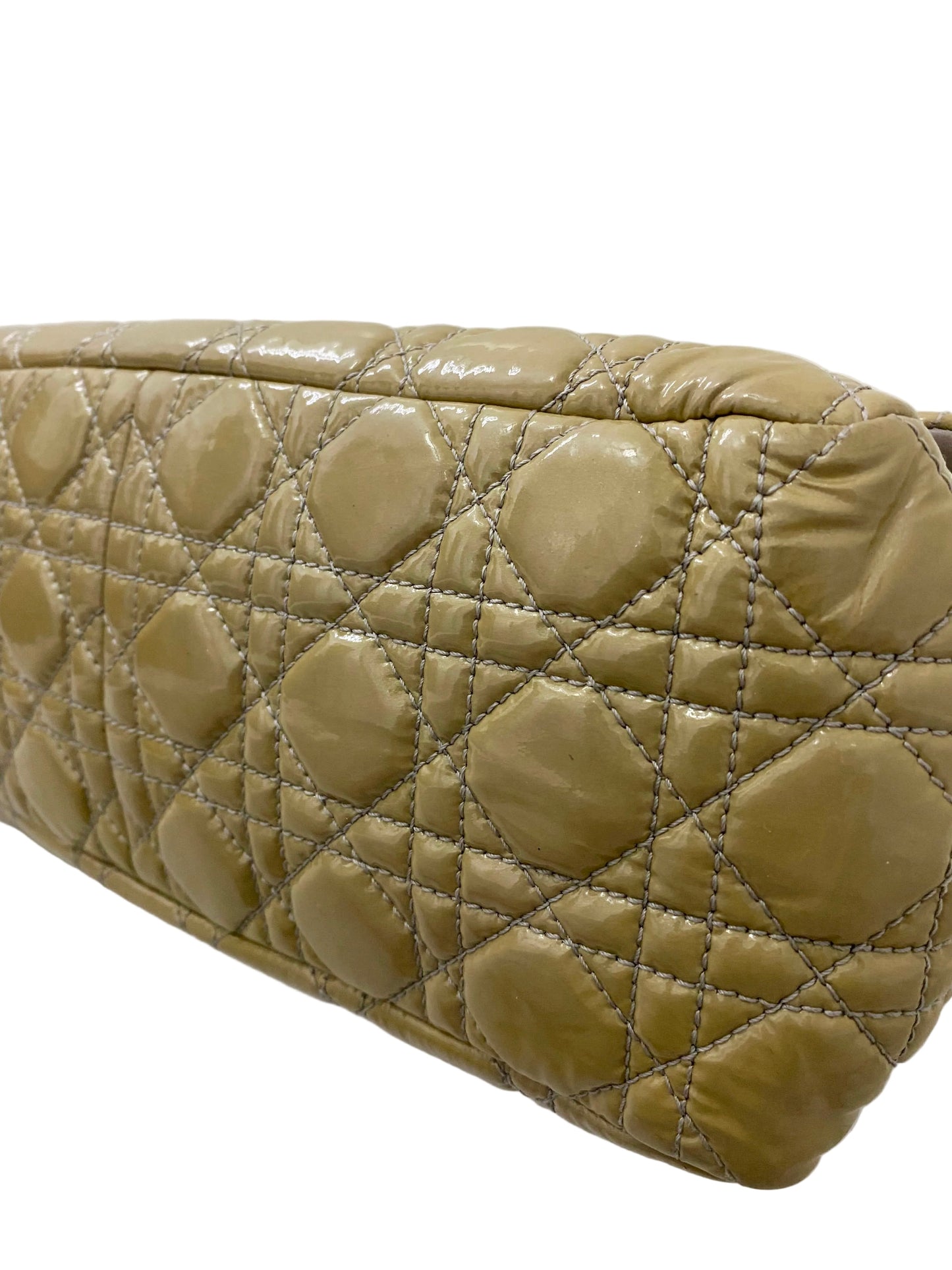 Dior Cannage Beige Patent Leather Lock Flap Shoulder Bag