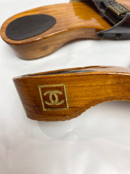 Chanel 90's Brown Wooden Clogs