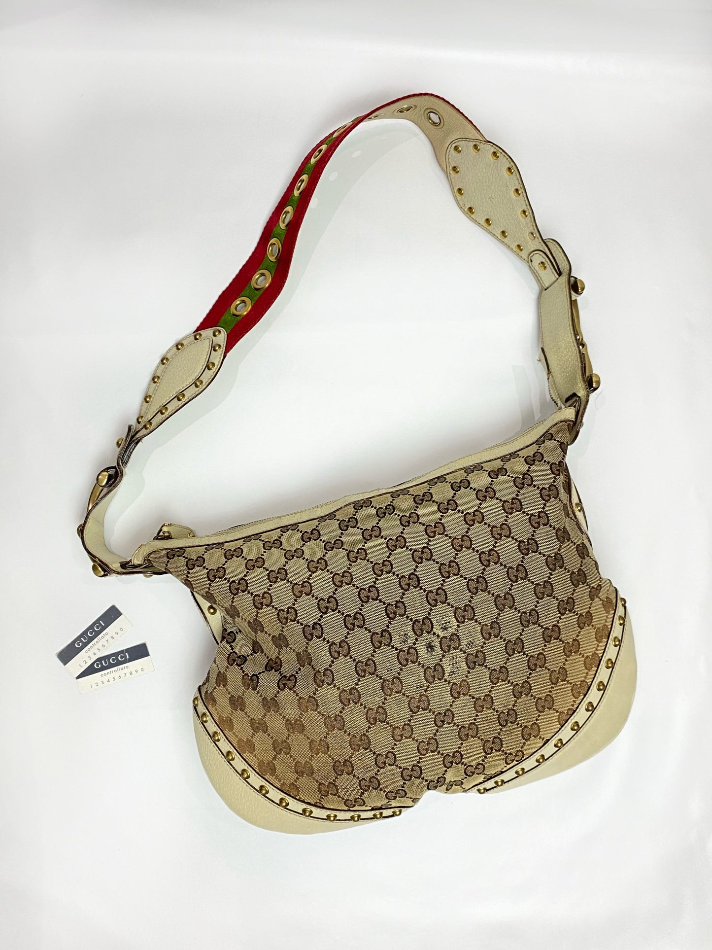 Gucci GG Canvas Pelham Studded Hobo Bag