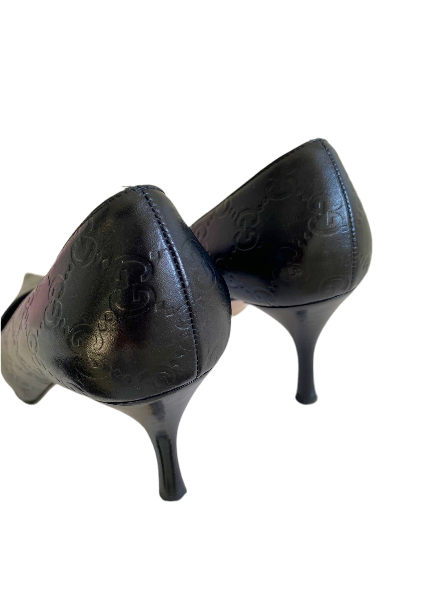 Gucci Black Leather GG Pointed Heels