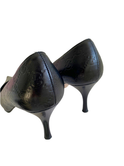 Gucci Black Leather GG Pointed Heels