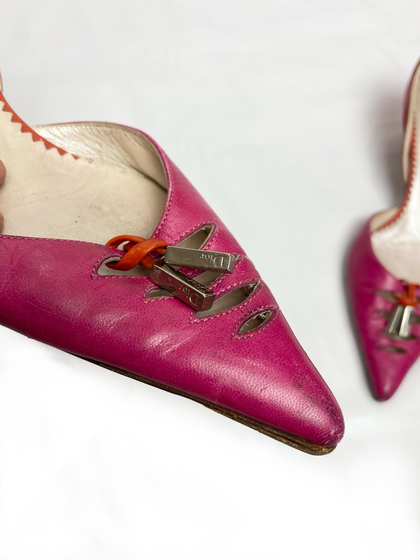 Christian Dior Vintage Fuschia Pink / Orange Kitten Heels