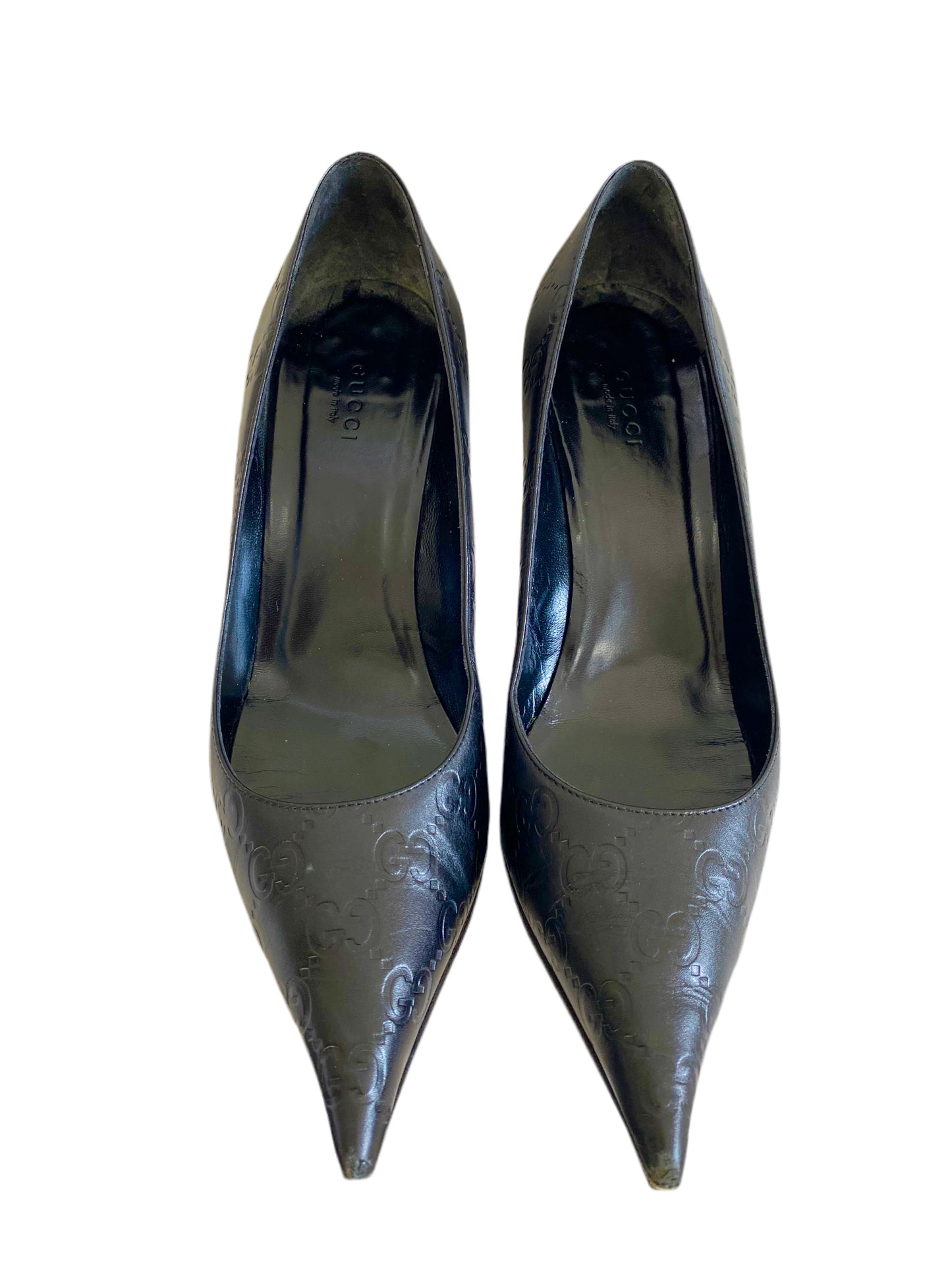 Gucci Black Leather GG Pointed Heels