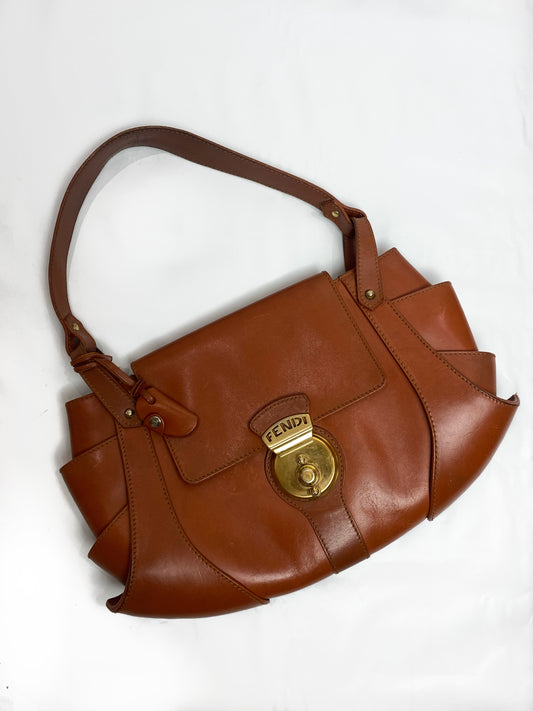 Fendi Tan Brown Leather Borsa Tuc 2004 Shoulder Bag
