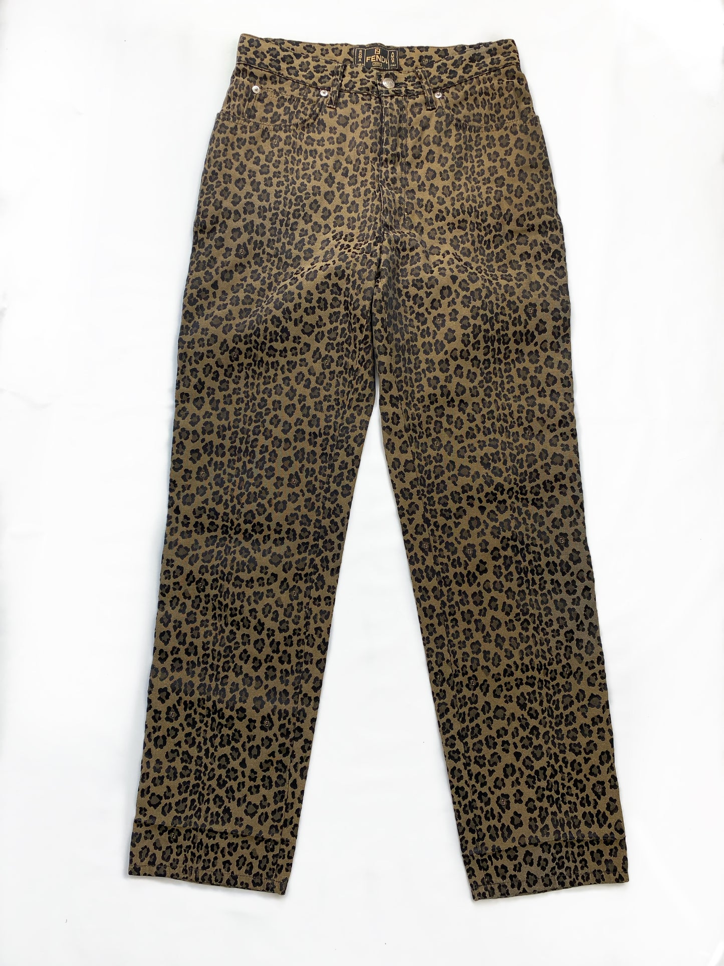 Fendi Brown Leopard Print Zucca FF Trousers