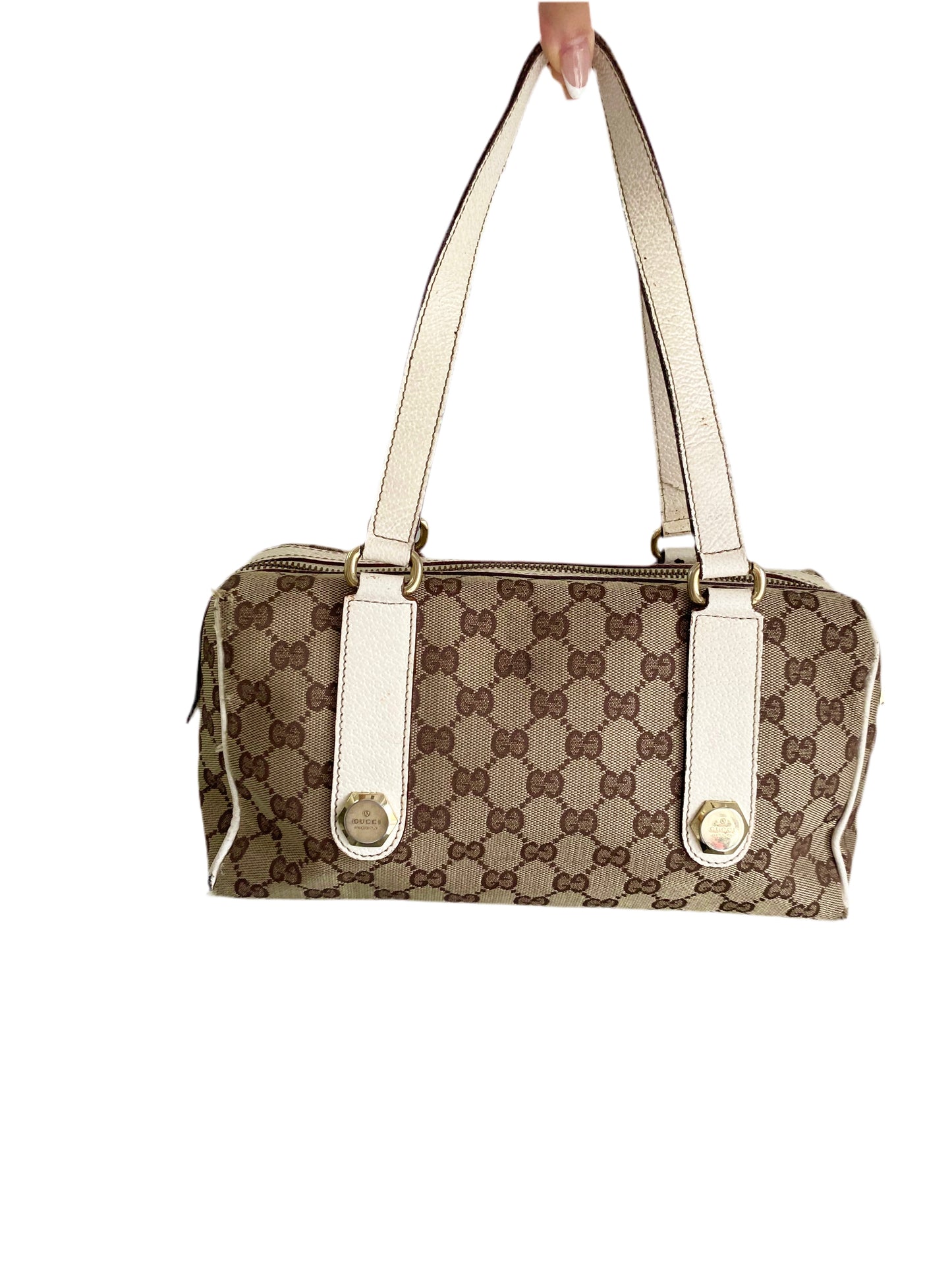 Gucci Vintage White/Beige GG Canvas Small Charmy Boston Bag
