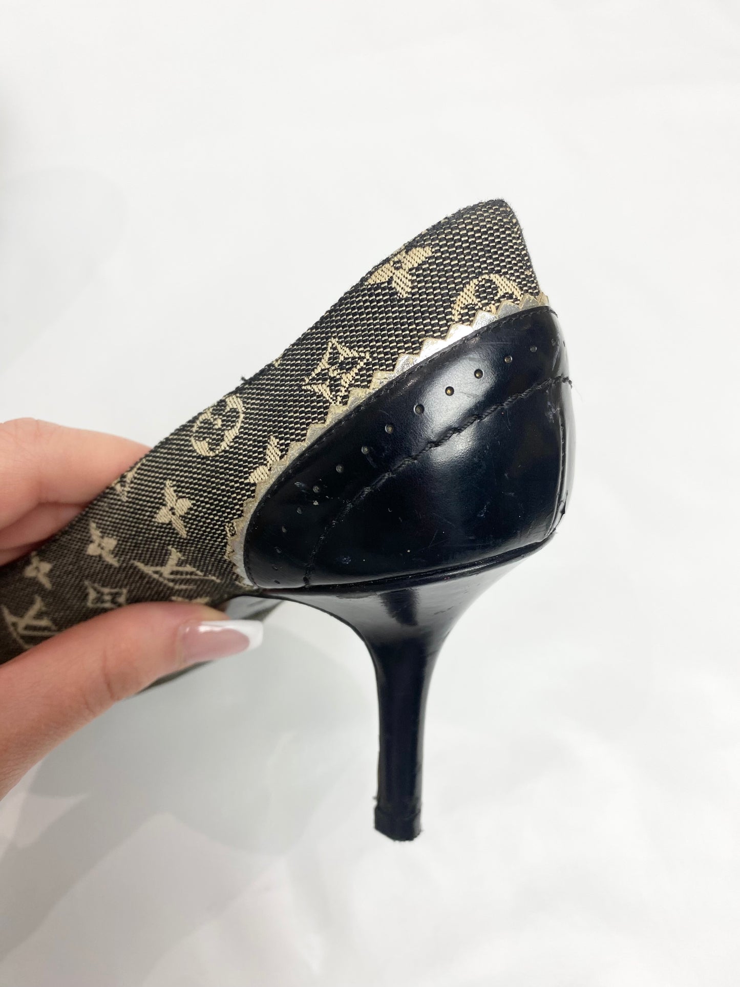 Louis Vuitton Grey Denim Monogram Heels