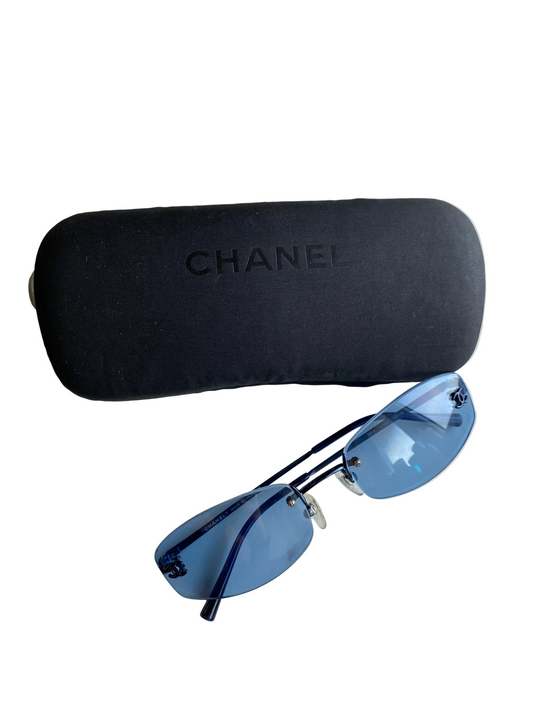 Chanel Vintage Dark Blue Rimless Sunglasses