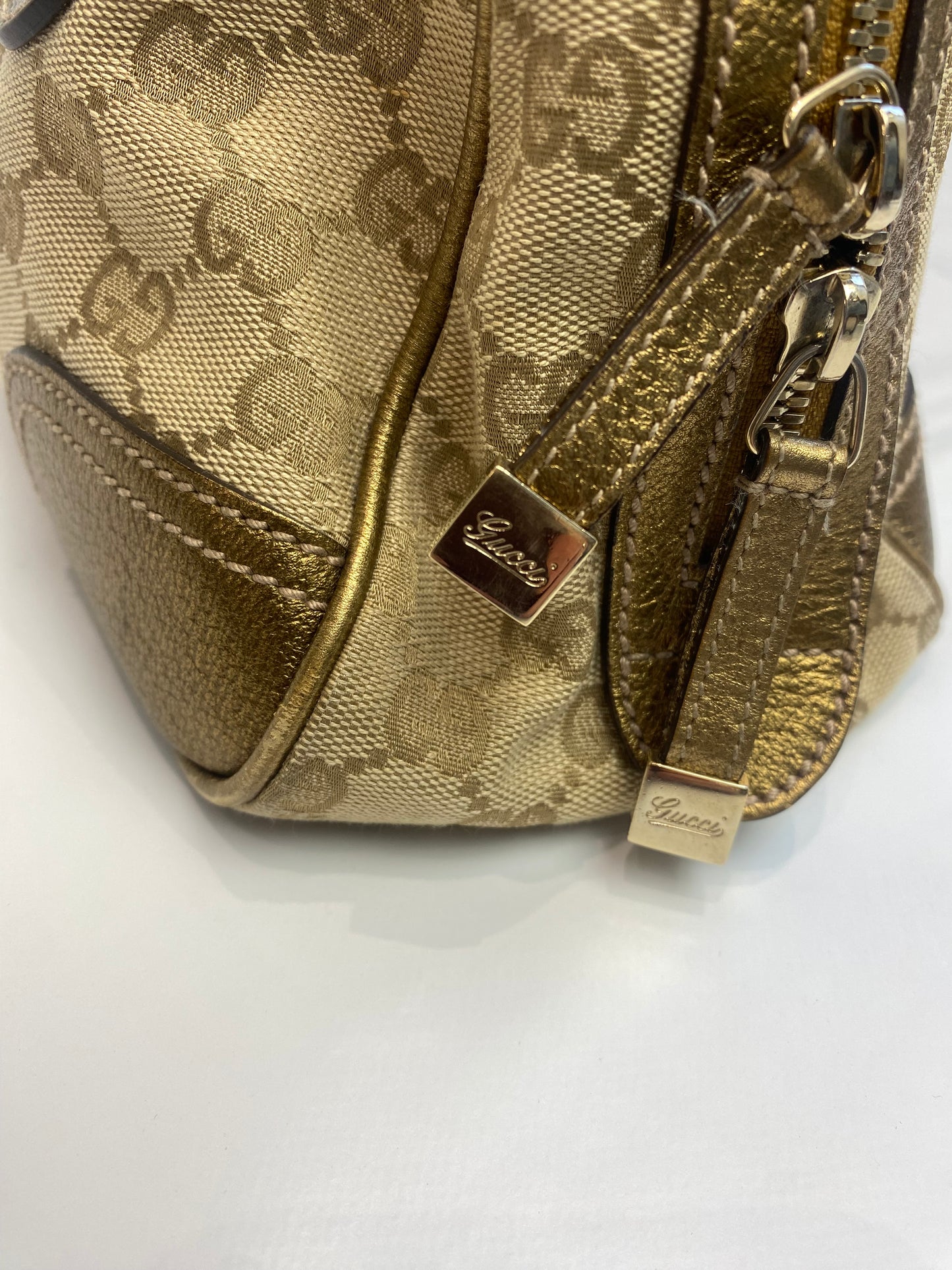 Gucci Gold Metallic Monogram Bow Princy Boston Bag