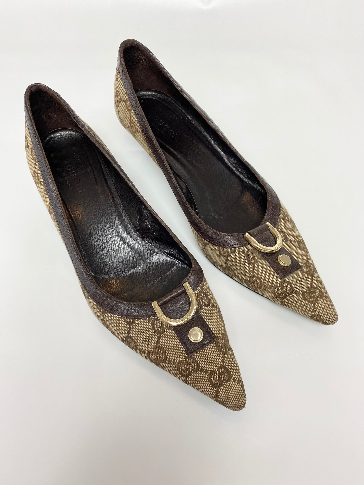 Gucci Pointed D-Ring Brown Kitten Heels