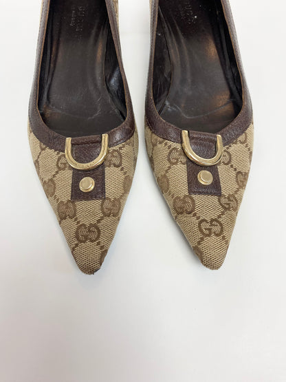 Gucci Pointed D-Ring Brown Kitten Heels