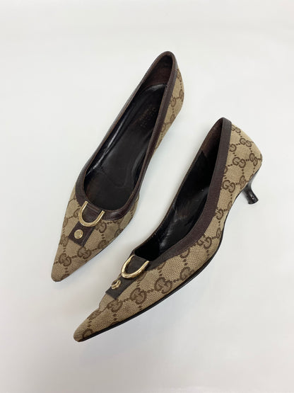 Gucci Pointed D-Ring Brown Kitten Heels