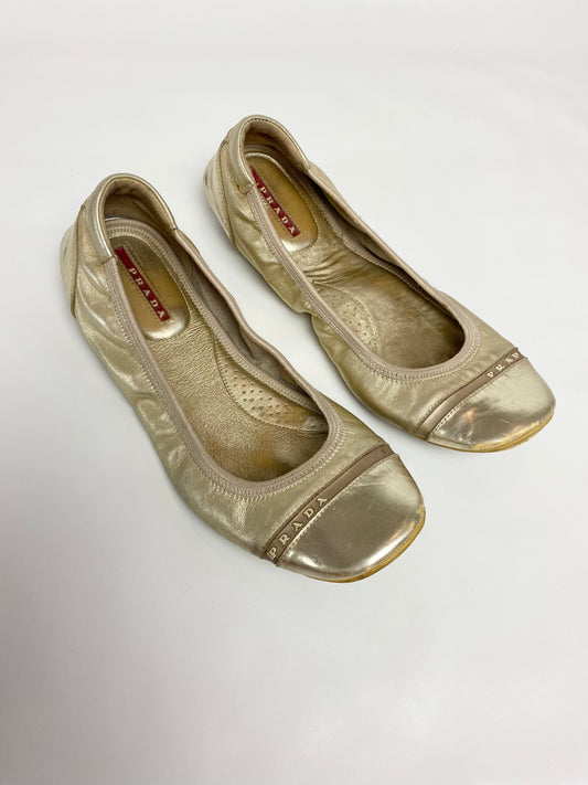 Prada Sport Gold Ballet Pumps