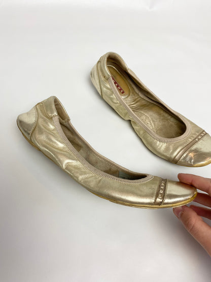 Prada Sport Gold Ballet Pumps