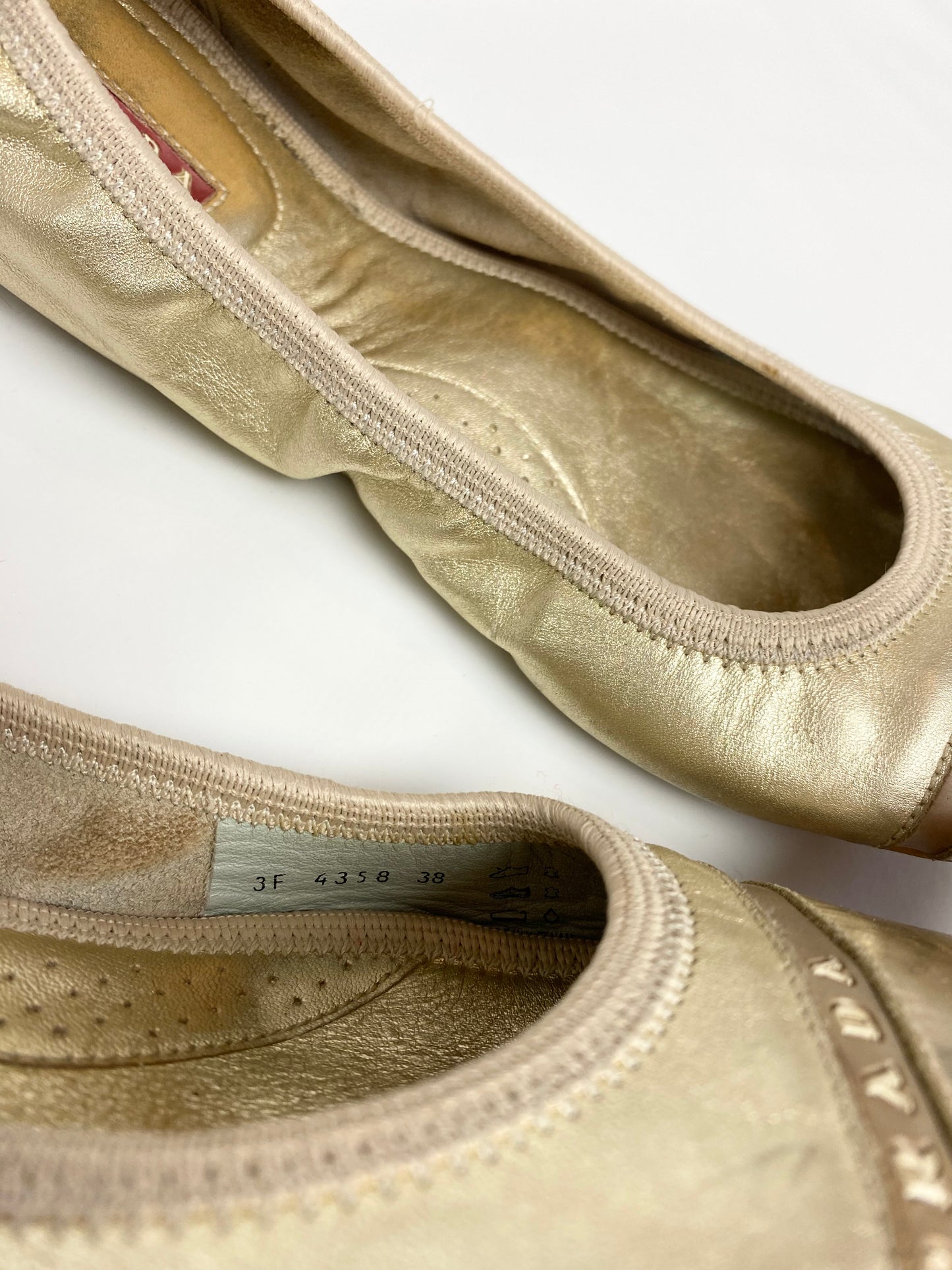 Prada Sport Gold Ballet Pumps