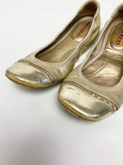 Prada Sport Gold Ballet Pumps