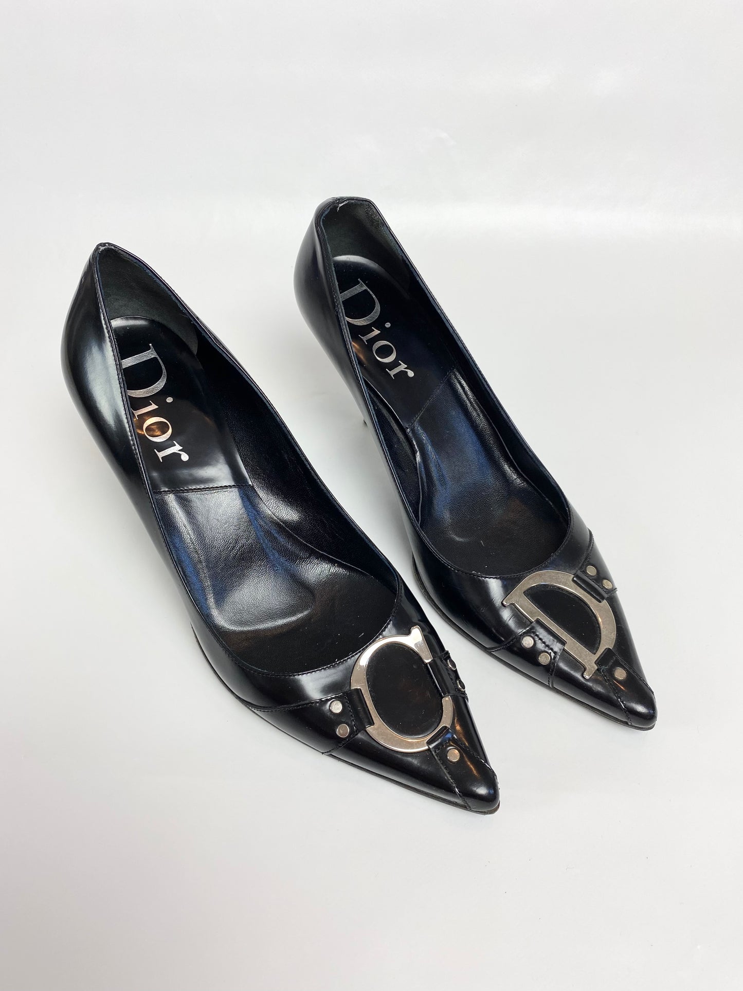 Dior Vintage Black Patent Leather CD Pointed Heels