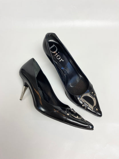 Dior Vintage Black Patent Leather CD Pointed Heels