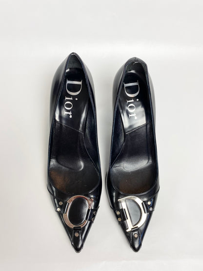 Dior Vintage Black Patent Leather CD Pointed Heels