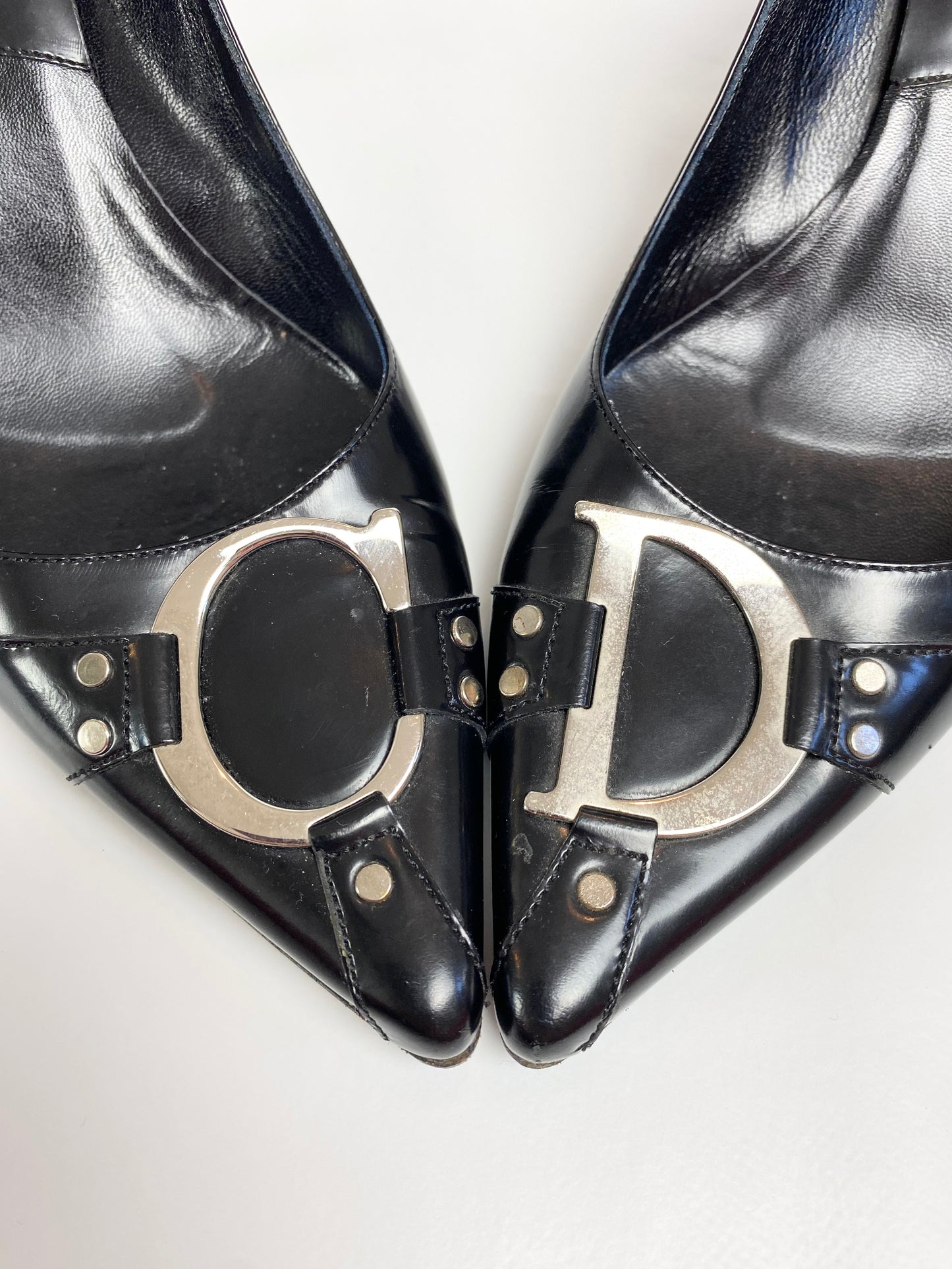 Dior Vintage Black Patent Leather CD Pointed Heels