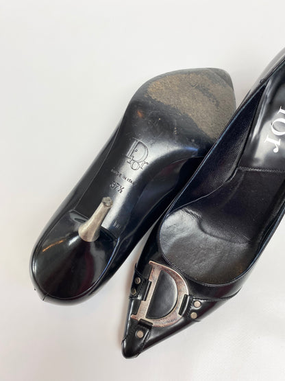 Dior Vintage Black Patent Leather CD Pointed Heels