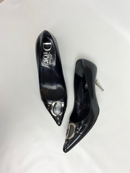 Dior Vintage Black Patent Leather CD Pointed Heels