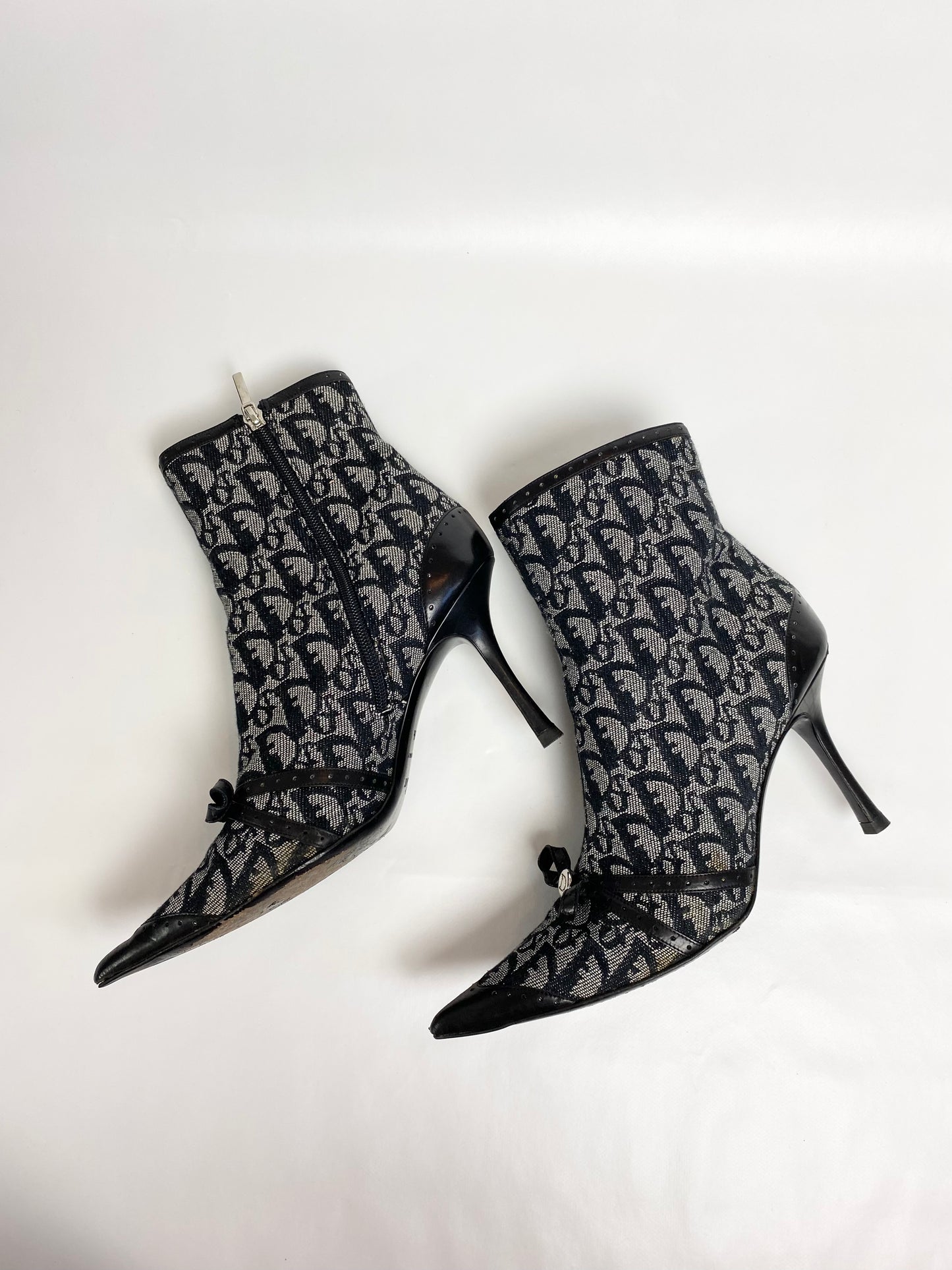 Dior Monogram Black Bow Ankle Boots