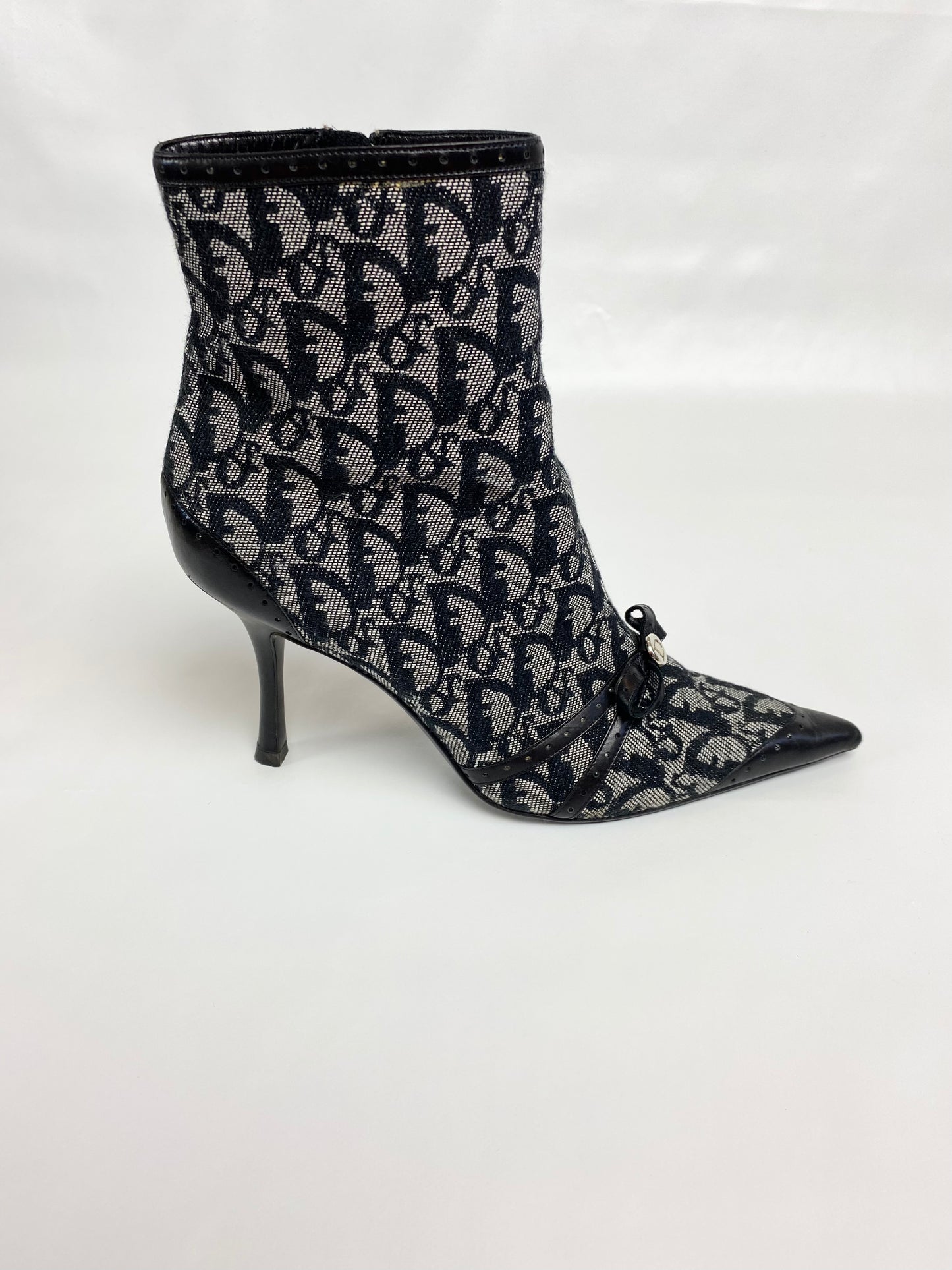 Dior Monogram Black Bow Ankle Boots