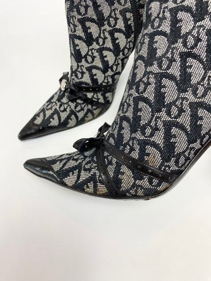 Dior Monogram Black Bow Ankle Boots