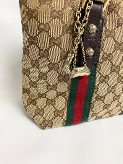 Gucci Sherry Line Brown Canvas Tote Bag