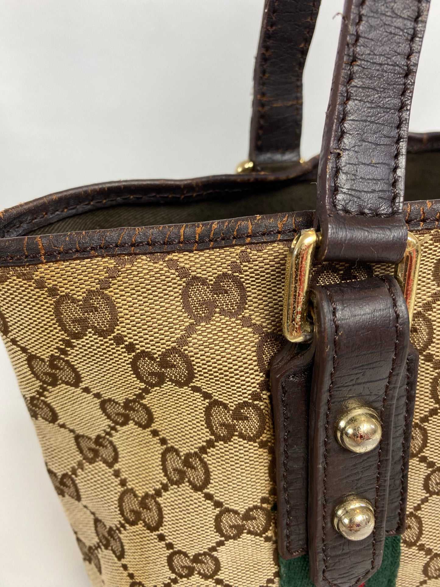 Gucci Sherry Line Brown Canvas Tote Bag