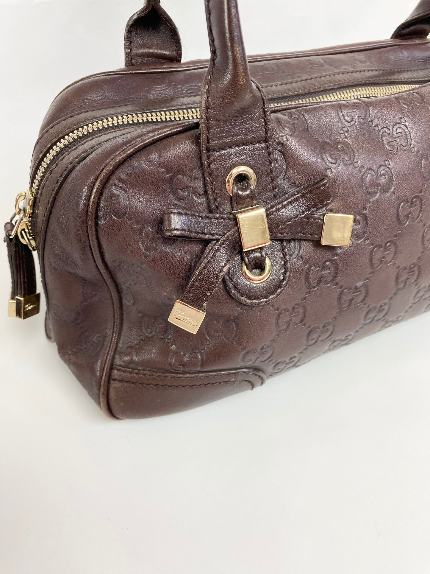 Sac Boston en cuir bordeaux Gucci