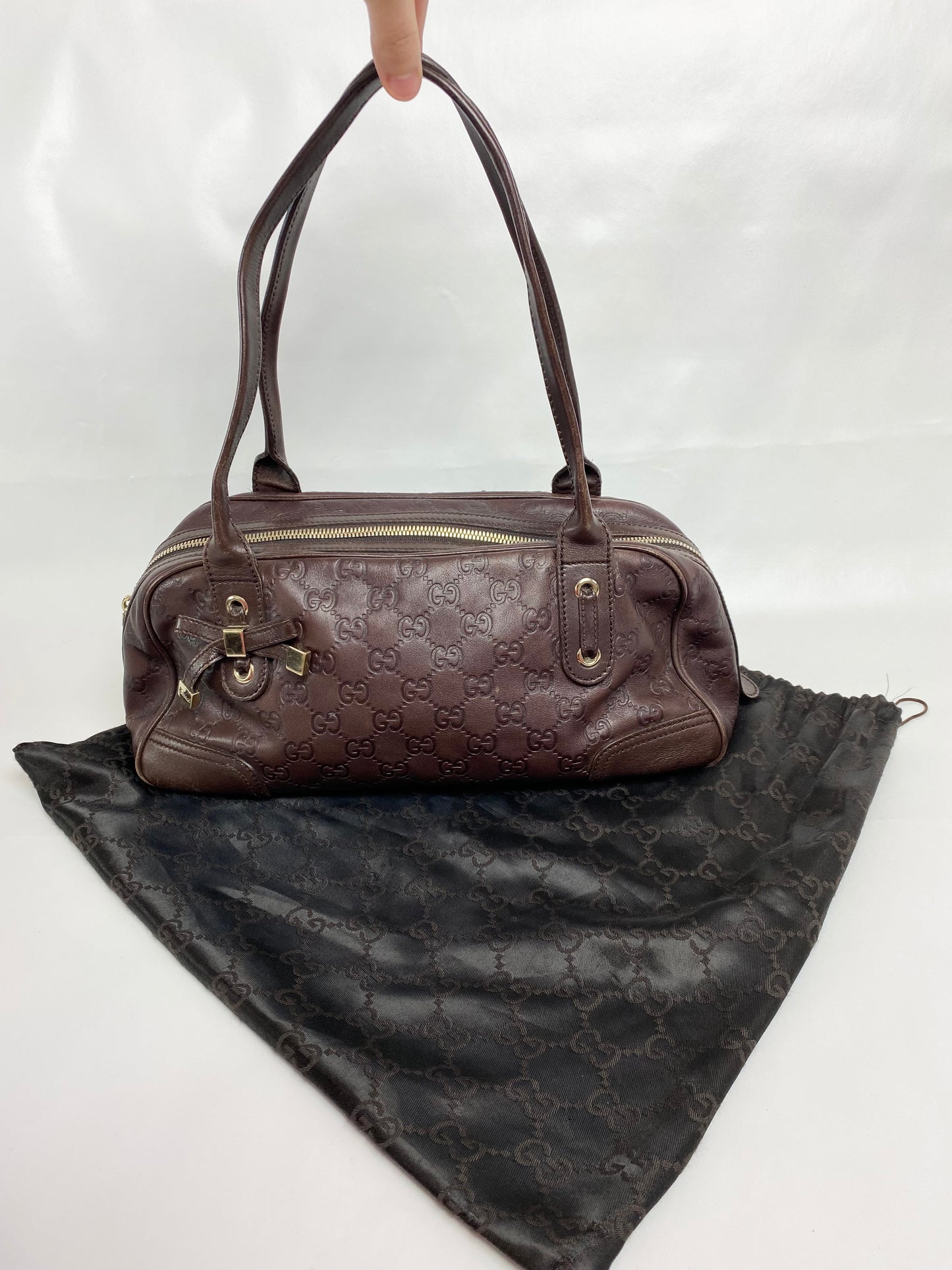 Gucci Burgundy Monogram Bow Princy Boston Bag