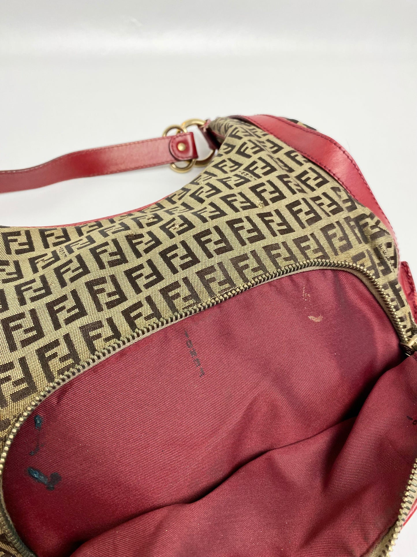 Fendi Red & Brown Zucchino Canvas Chef Hobo Bag