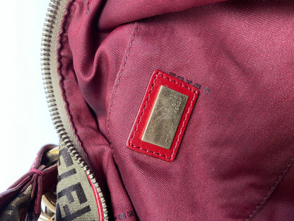 Fendi Red & Brown Zucchino Canvas Chef Hobo Bag